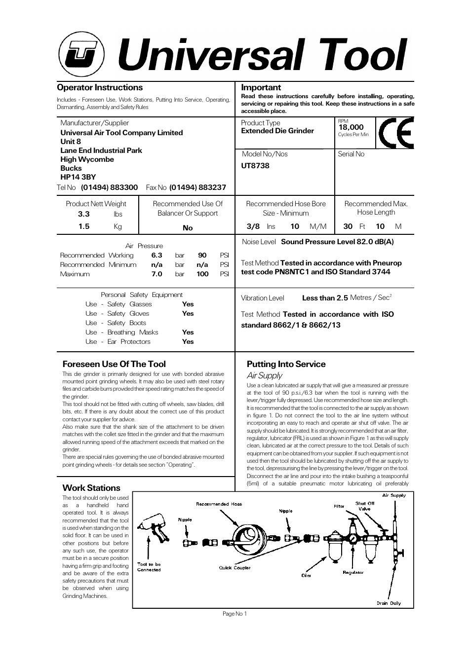 Universal Air Tools UT8738 User Manual | 4 pages