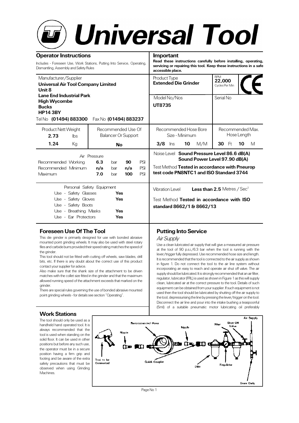 Universal Air Tools UT8735 User Manual | 4 pages