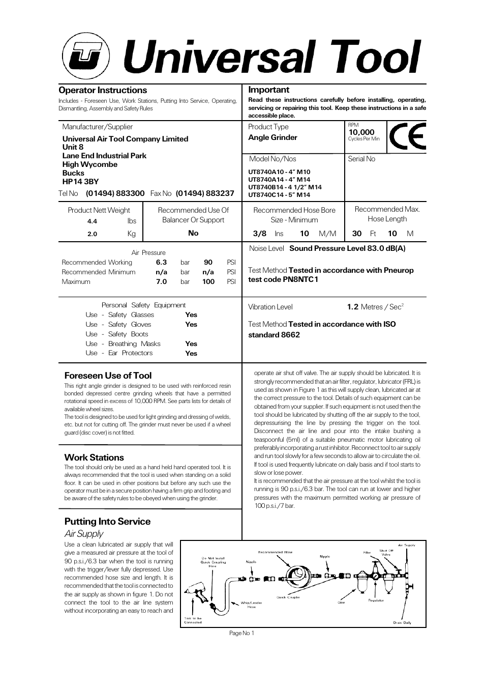 Universal Air Tools UT8740C14 - 5 M14 User Manual | 4 pages