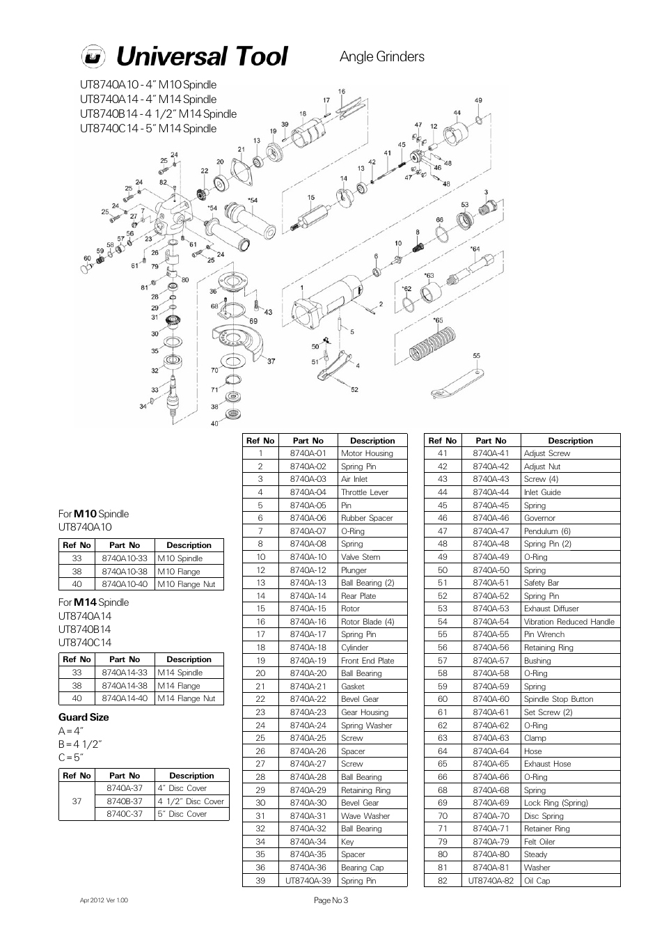 Angle grinders | Universal Air Tools UT8740C14 - 5 M14 User Manual | Page 3 / 4