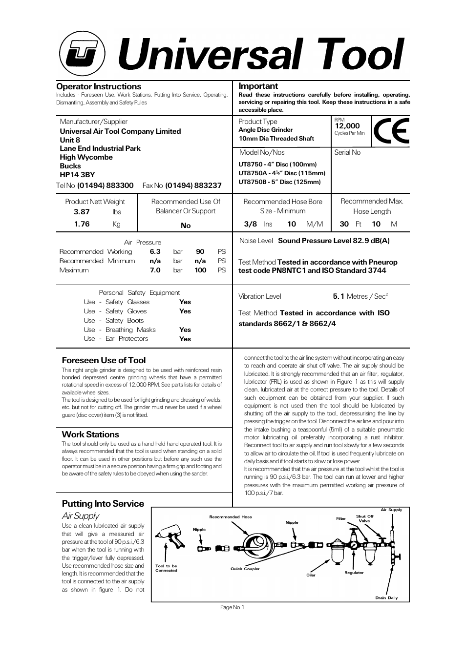 Universal Air Tools UT8750B - 5 Disc (125mm) User Manual | 4 pages