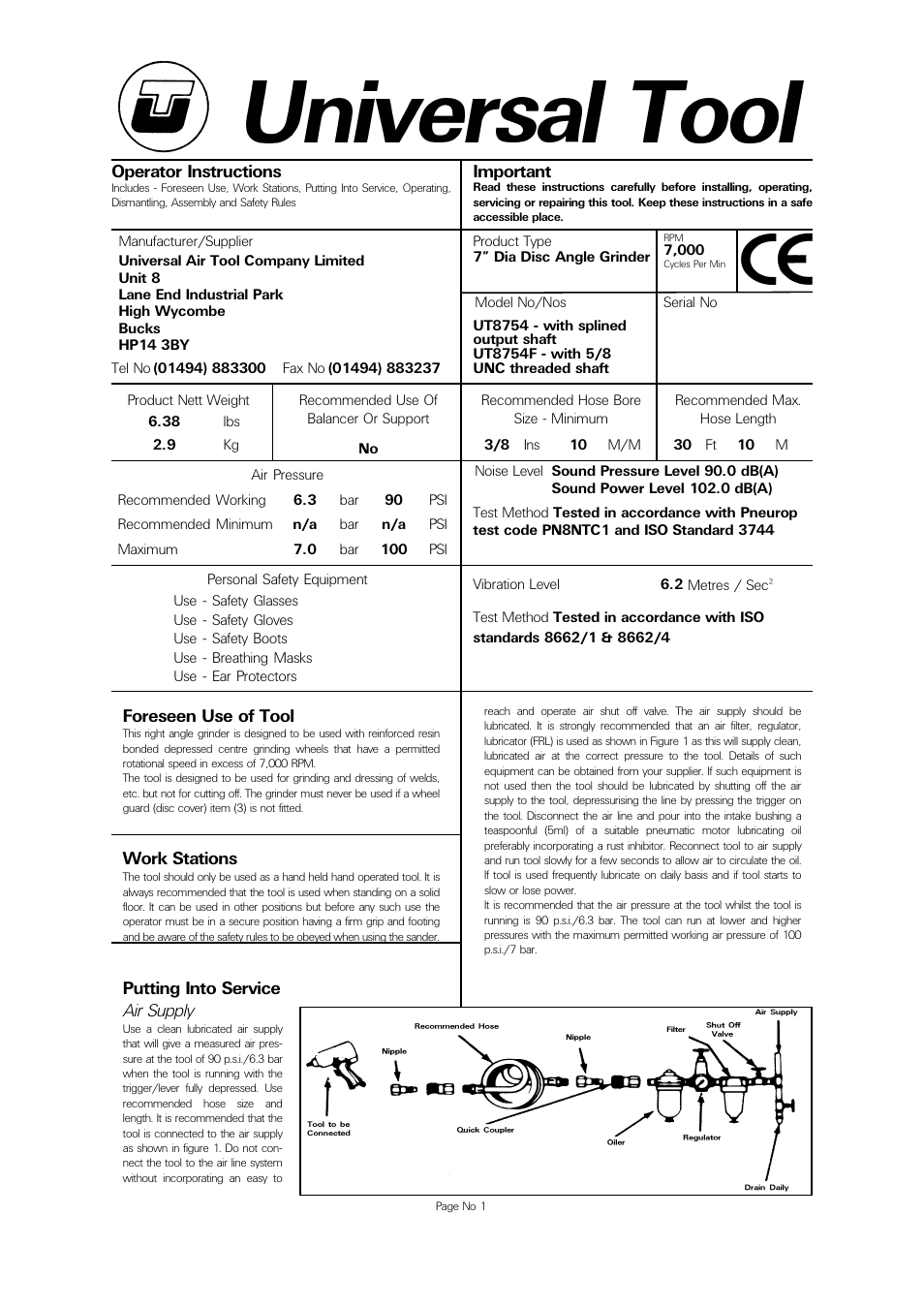 Universal Air Tools UT8754F User Manual | 4 pages