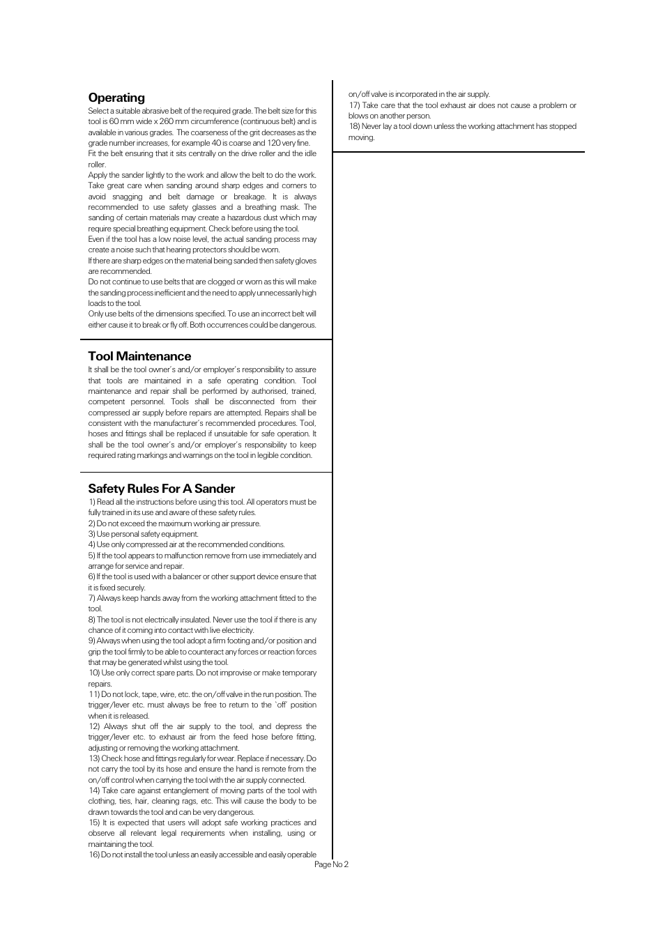 Operating, Safety rules for a sander, Tool maintenance | Universal Air Tools UT5766 User Manual | Page 2 / 4