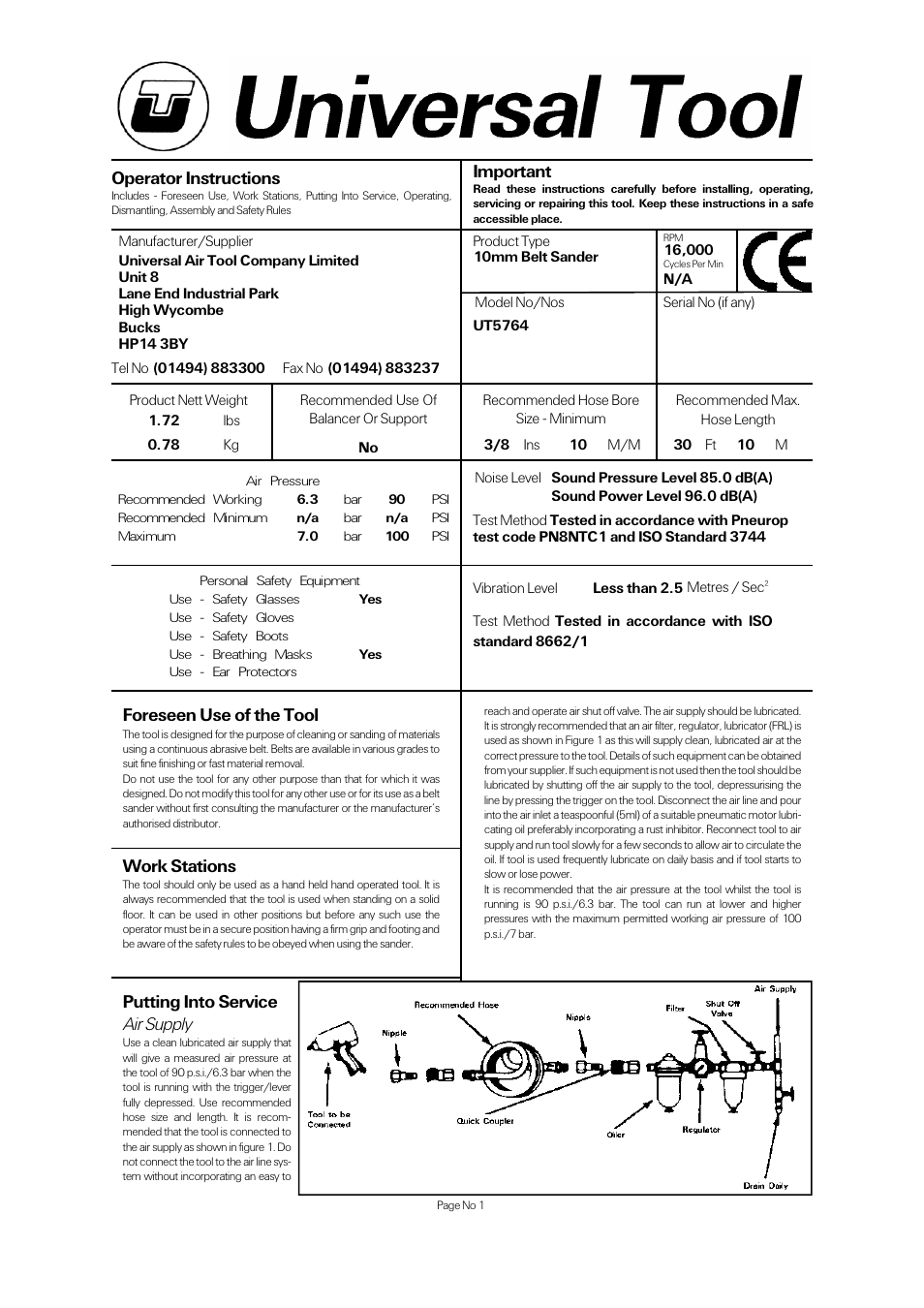 Universal Air Tools UT5764 User Manual | 4 pages