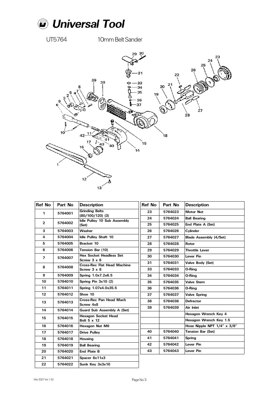 Ref no part no description | Universal Air Tools UT5764 User Manual | Page 3 / 4