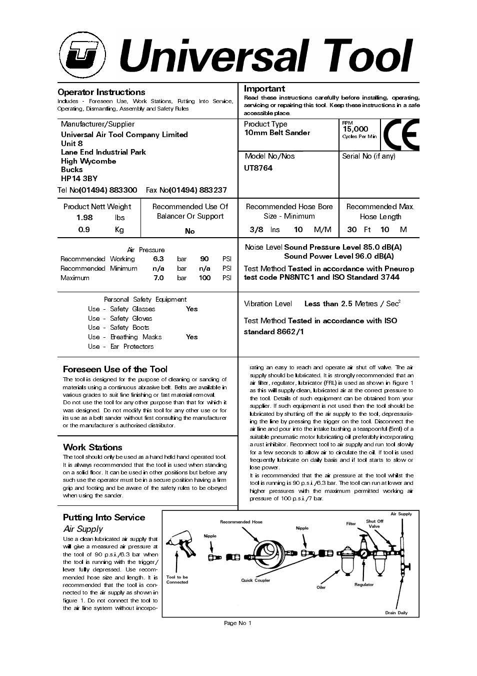 Universal Air Tools UT8764 User Manual | 4 pages