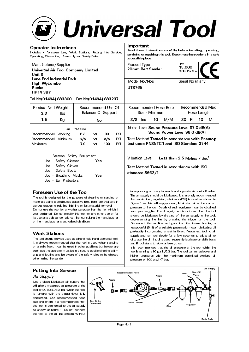 Universal Air Tools UT8765 User Manual | 4 pages