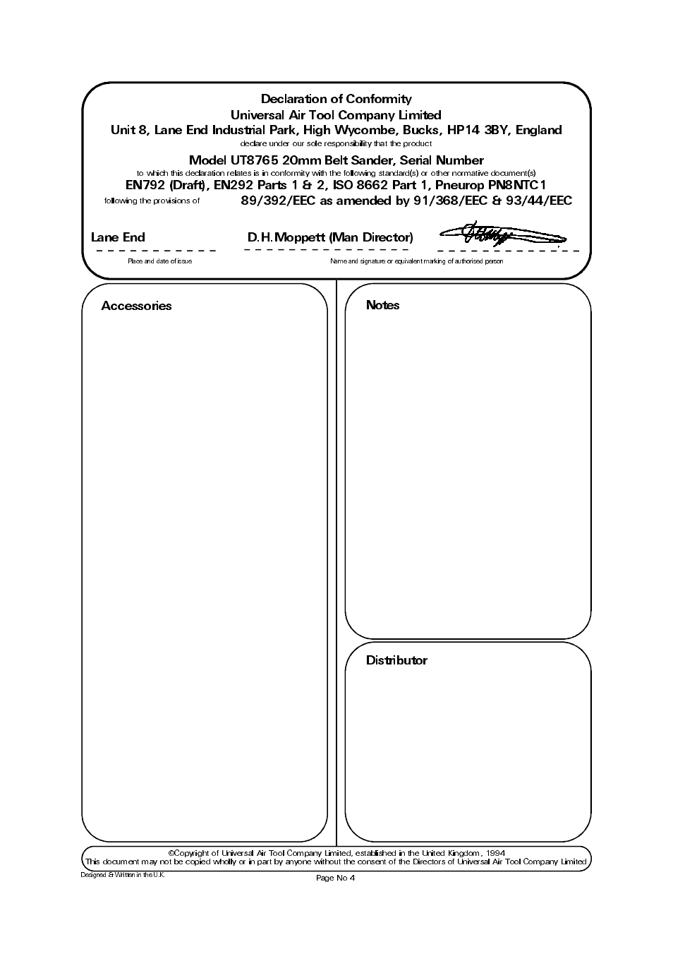 Lane end d.h.moppett (man director) | Universal Air Tools UT8765 User Manual | Page 4 / 4