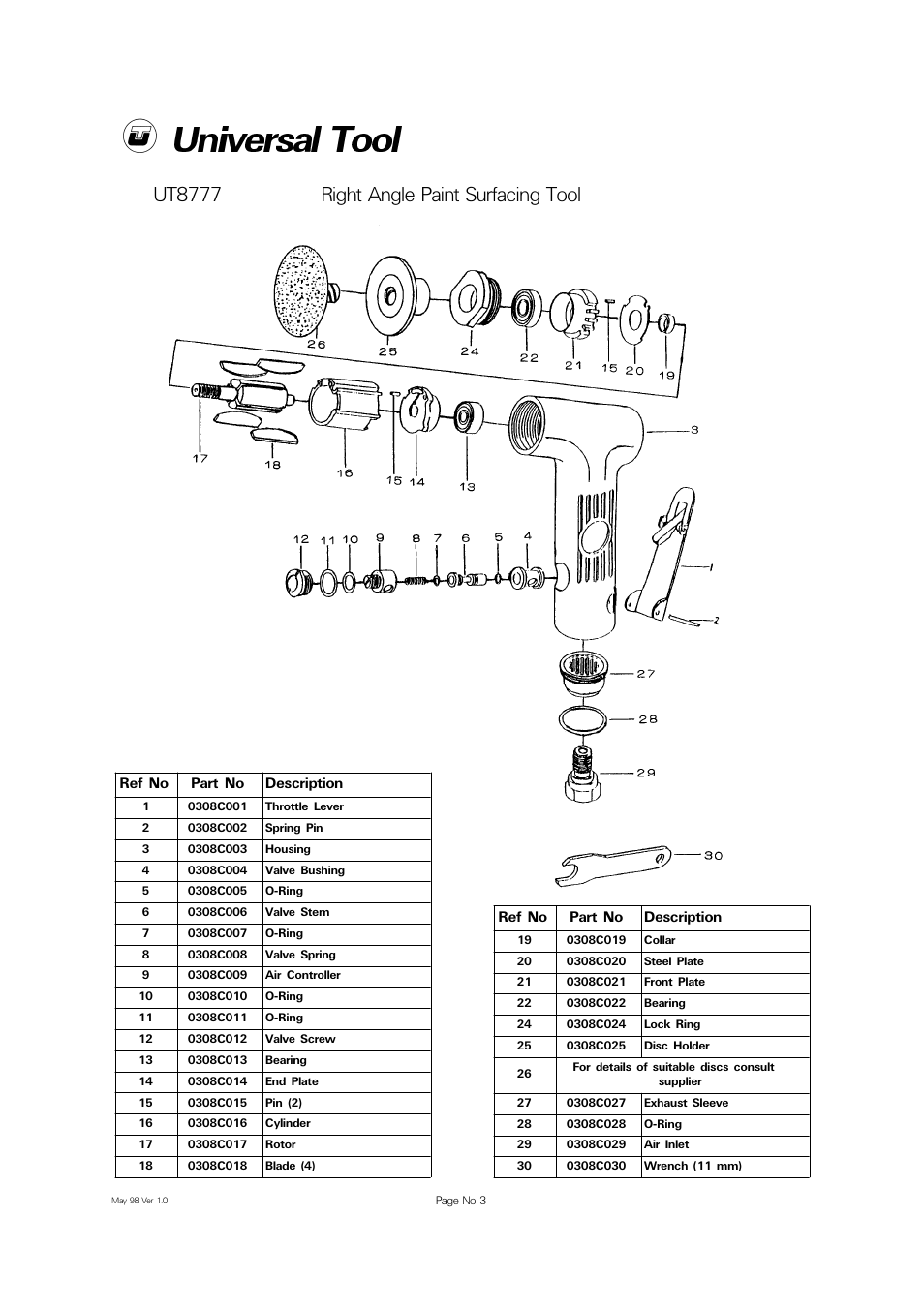 Ut8777 right angle paint surfacing tool | Universal Air Tools UT8777 User Manual | Page 3 / 4