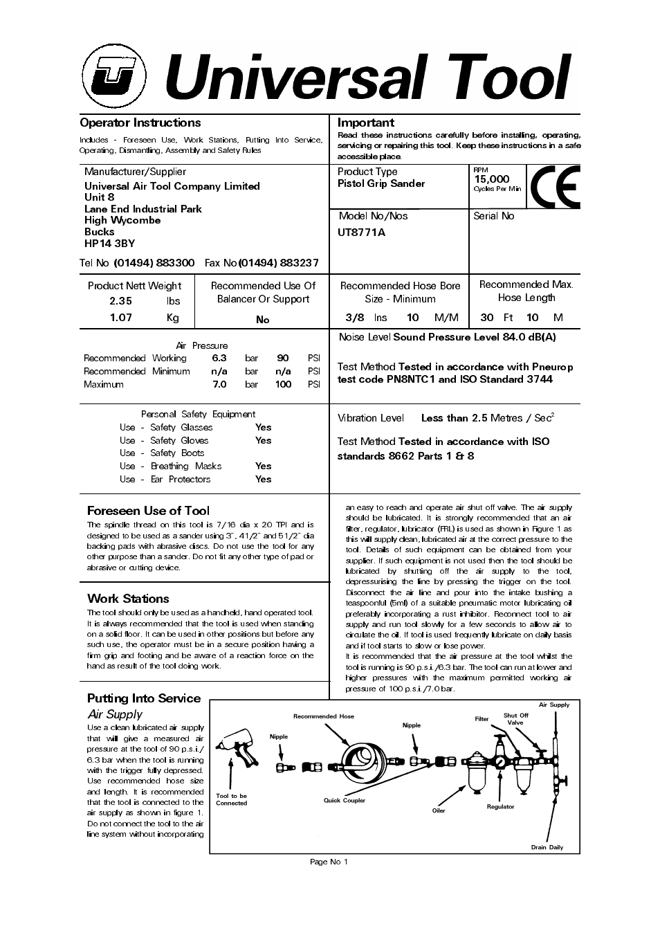 Universal Air Tools UT8771A User Manual | 4 pages