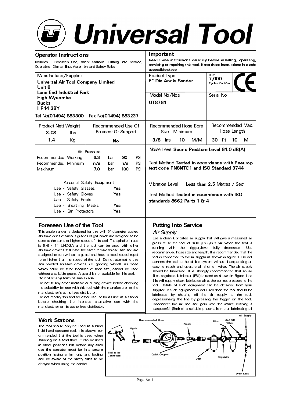 Universal Air Tools UT8784 User Manual | 4 pages