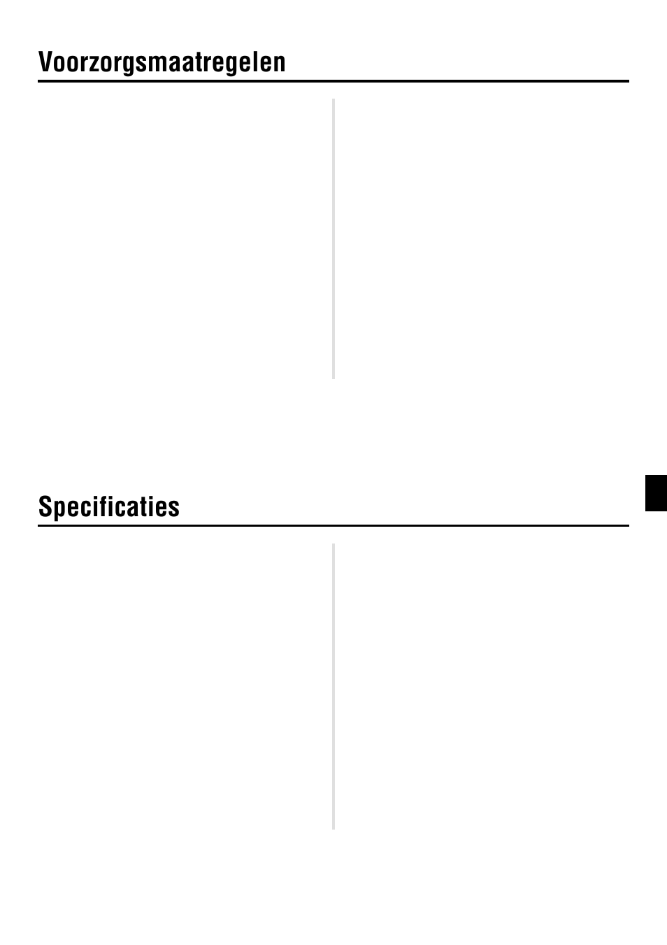 Voorzorgsmaatregelen, Specificaties | Yamaha DG60-112 User Manual | Page 35 / 40