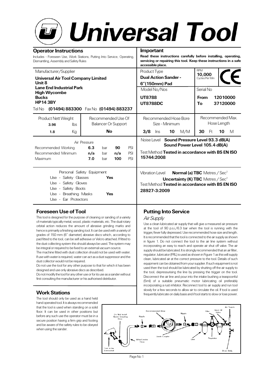 Universal Air Tools UT8788DC User Manual | 4 pages