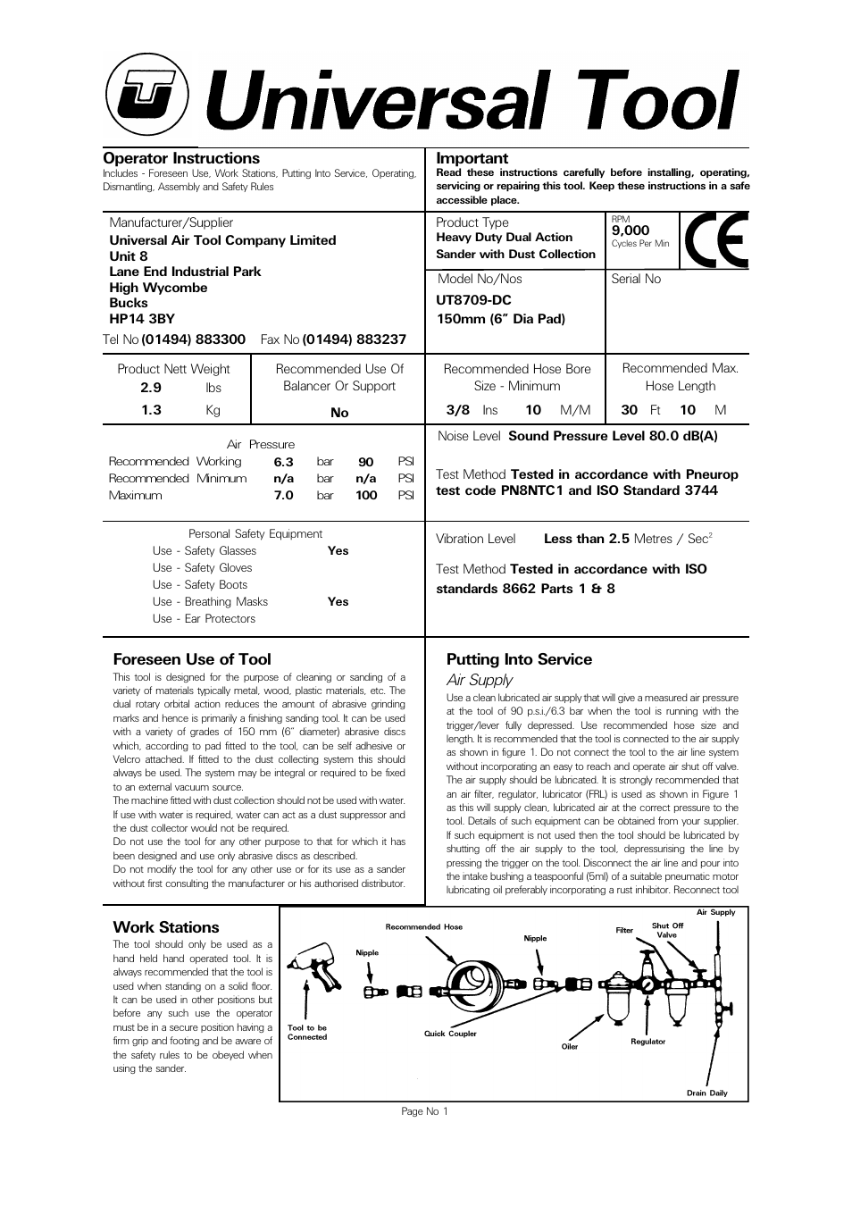 Universal Air Tools UT8709-DC 150mm User Manual | 4 pages