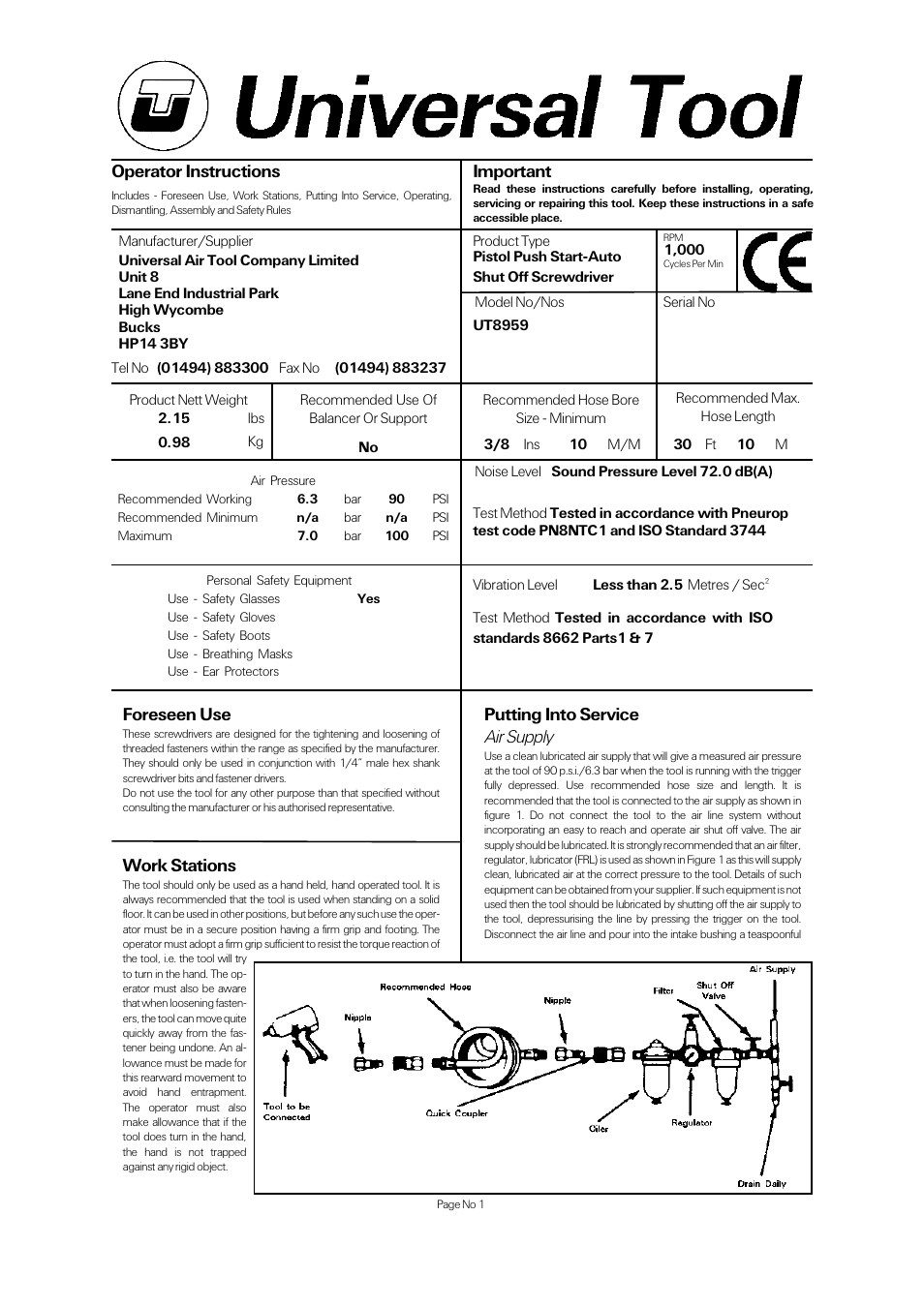 Universal Air Tools UT8959 User Manual | 4 pages