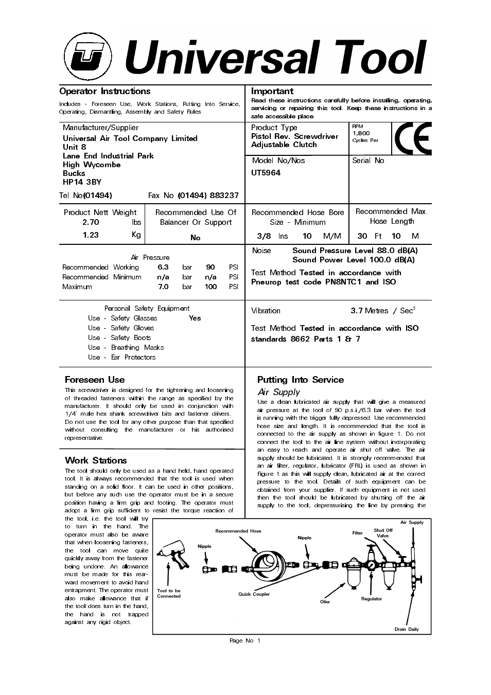 Universal Air Tools UT5964 User Manual | 4 pages