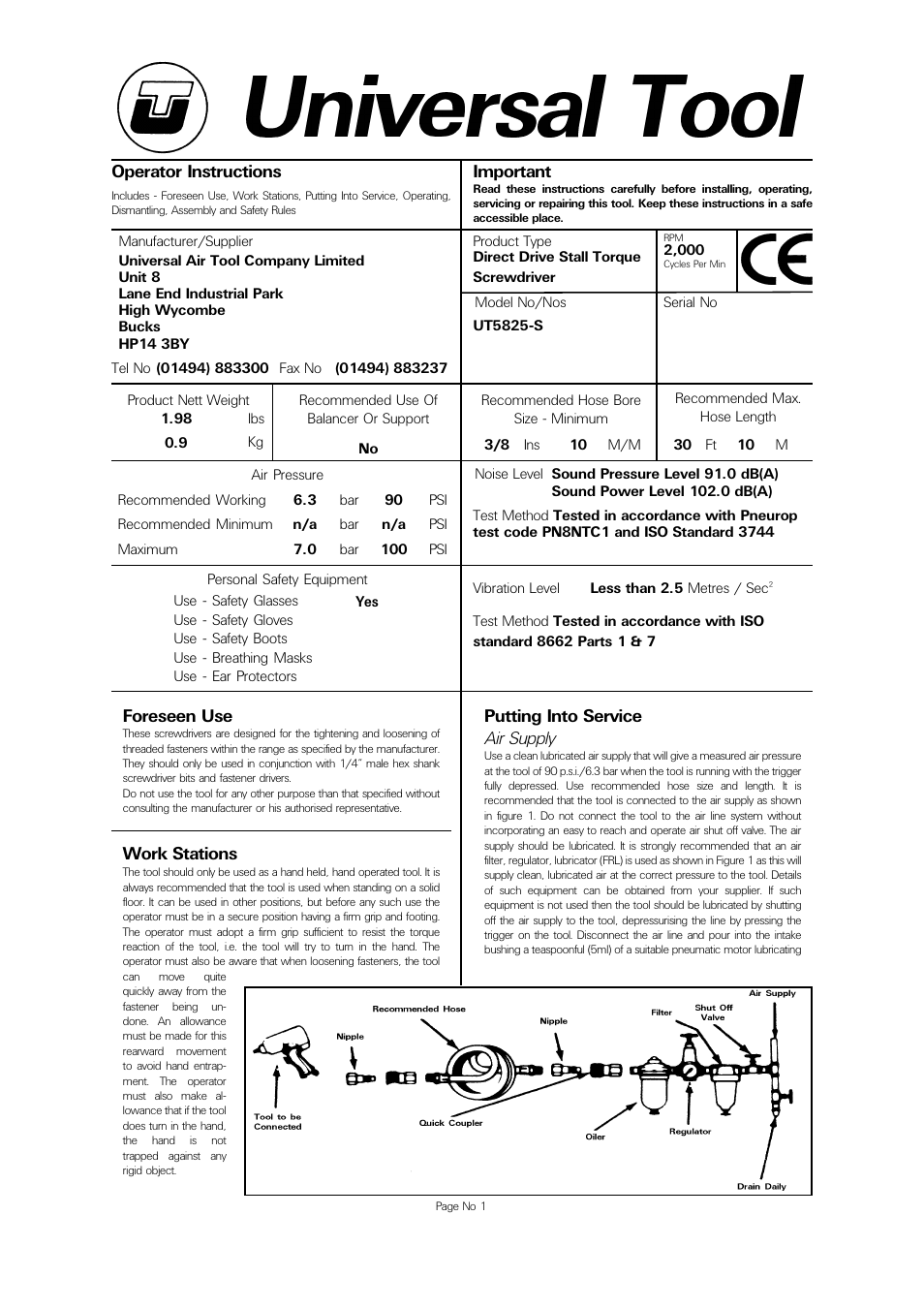 Universal Air Tools UT5825S User Manual | 4 pages