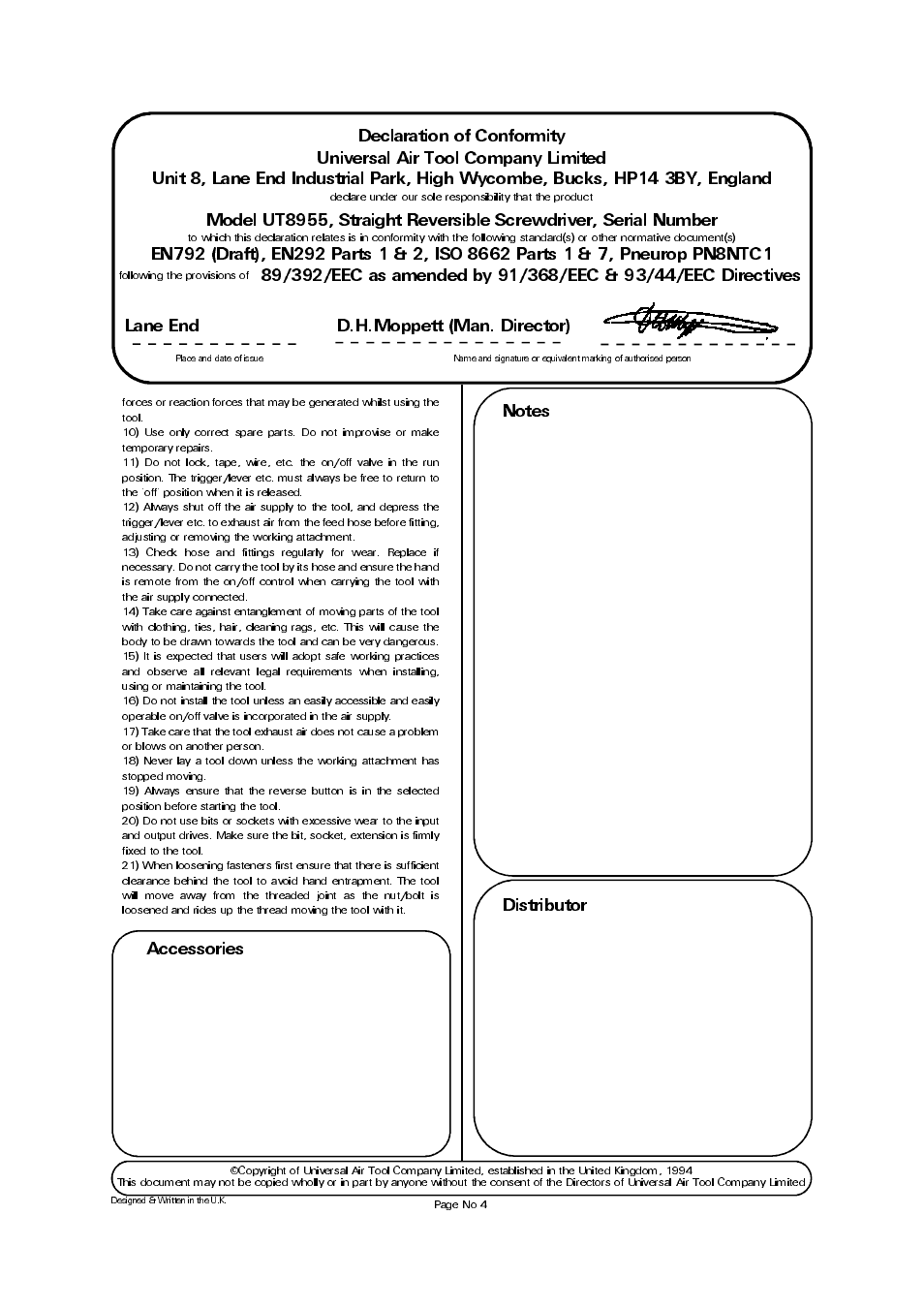 Accessories | Universal Air Tools UT8955 User Manual | Page 4 / 4