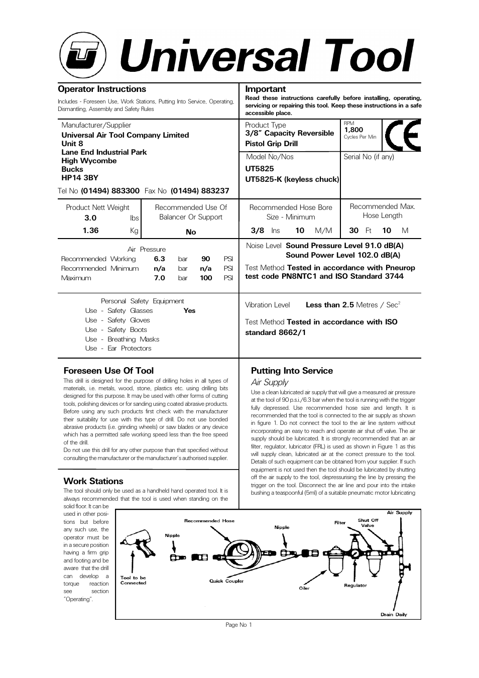 Universal Air Tools UT5825-K User Manual | 4 pages