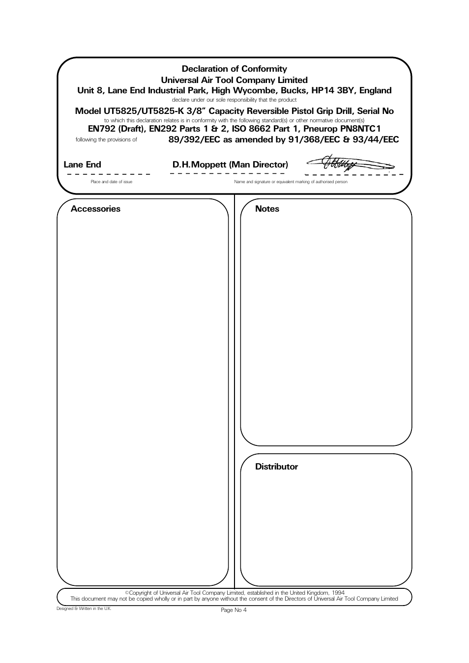 Lane end d.h.moppett (man director) | Universal Air Tools UT5825-K User Manual | Page 4 / 4