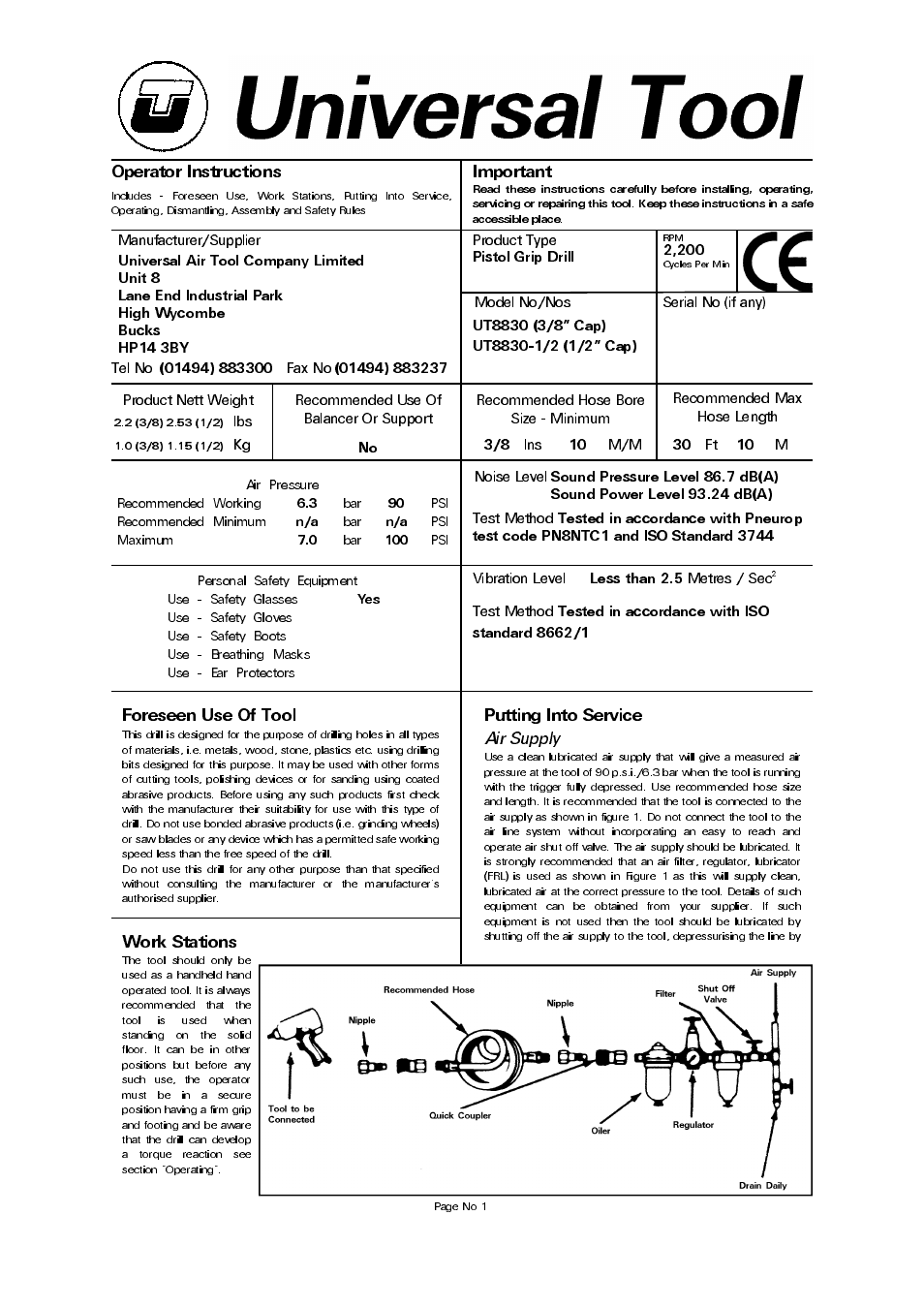 Universal Air Tools UT8830-1/2 (1/2 Cap) User Manual | 4 pages