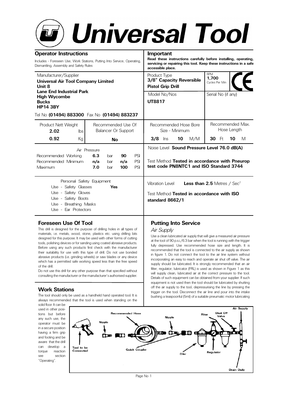 Universal Air Tools UT8817 User Manual | 4 pages