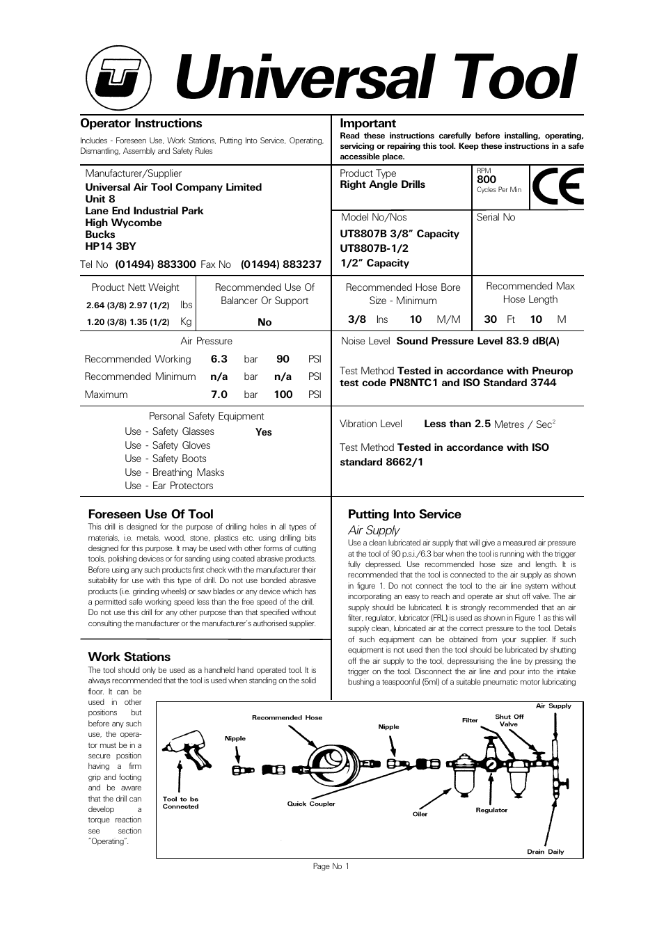 Universal Air Tools UT8807B-1/2 User Manual | 4 pages