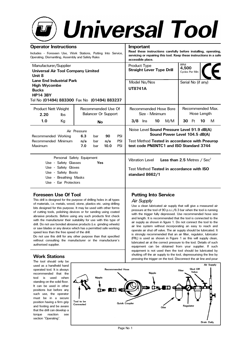 Universal Air Tools UT8741A User Manual | 4 pages