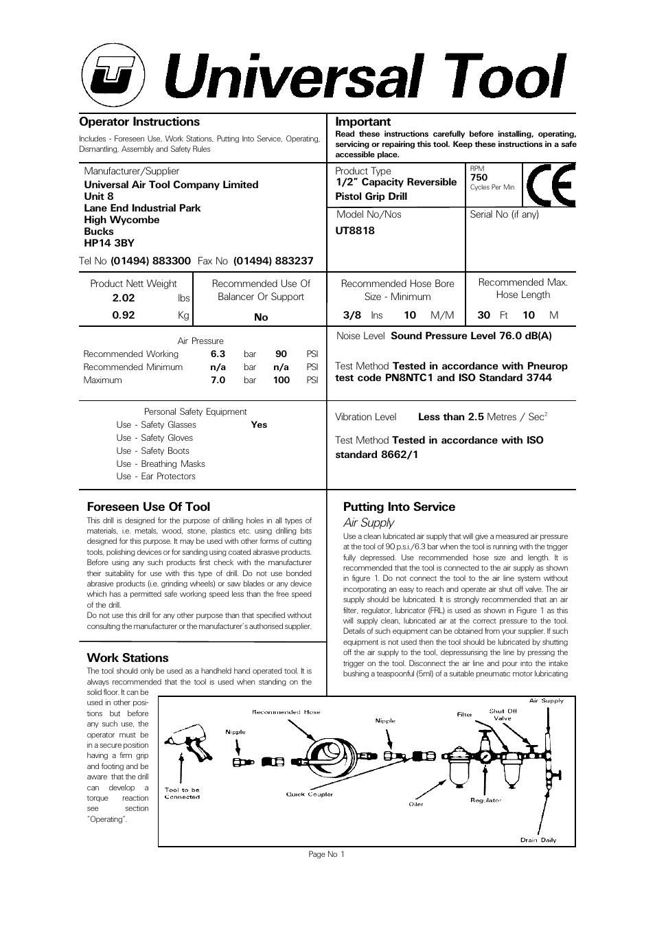 Universal Air Tools UT8818 User Manual | 4 pages