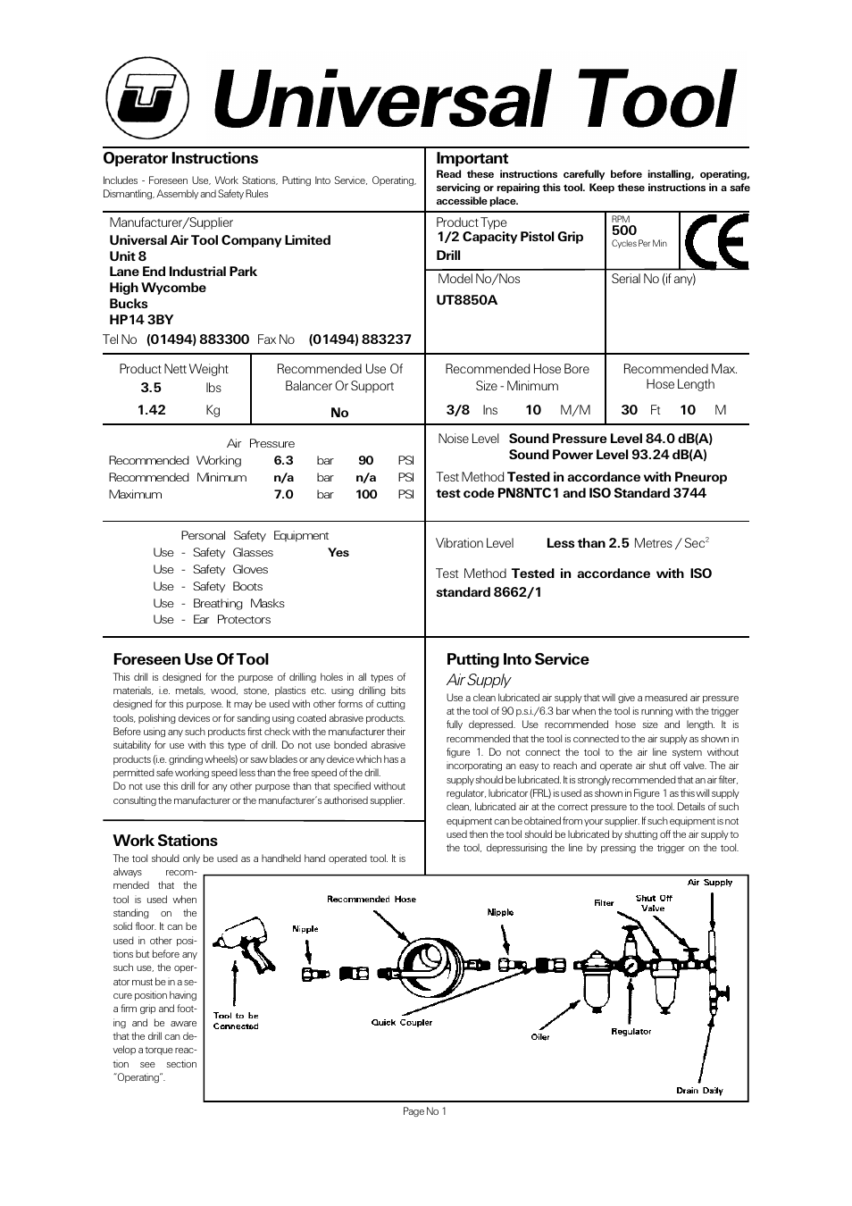 Universal Air Tools UT8850A User Manual | 4 pages