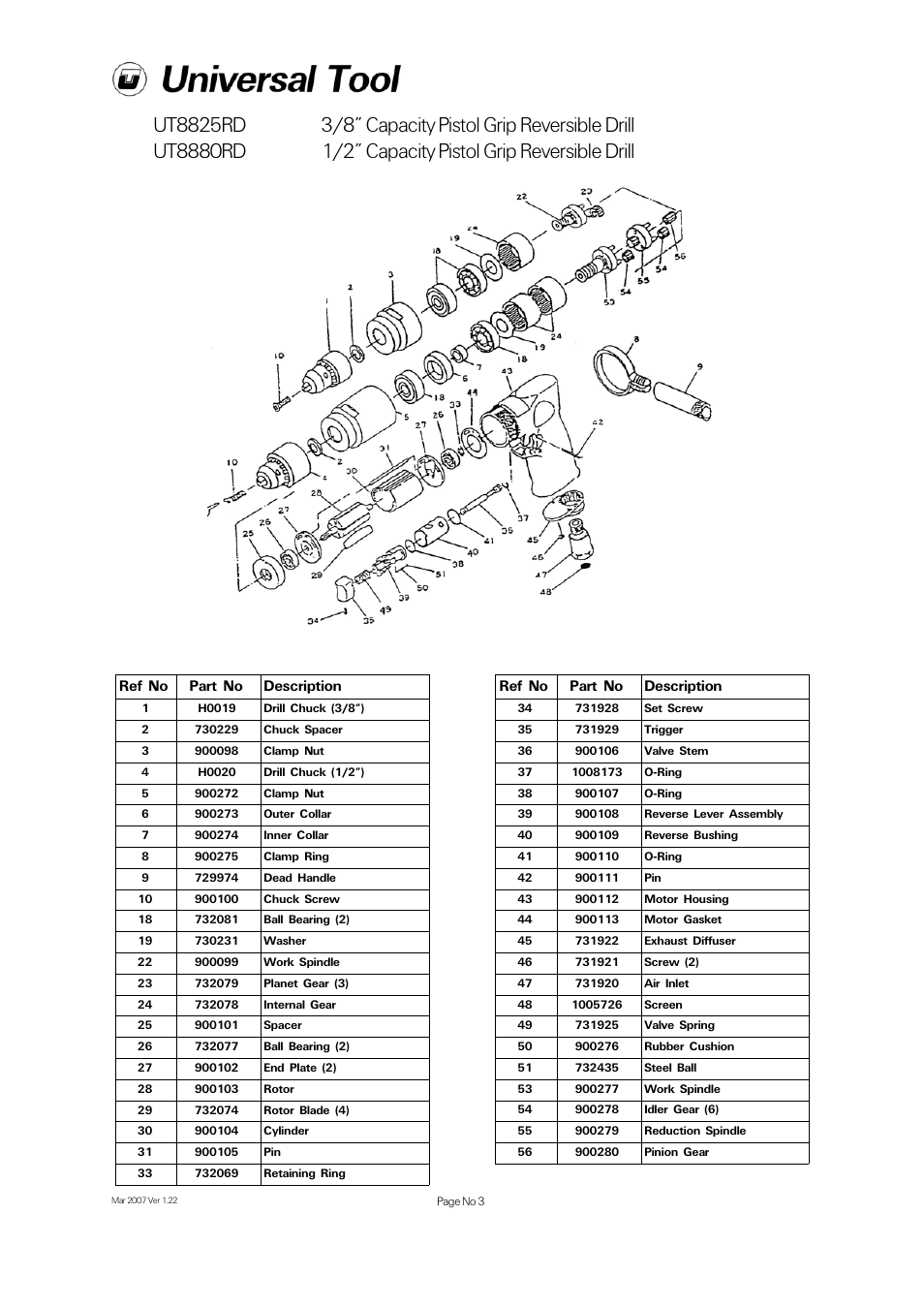 Ref no part no description | Universal Air Tools UT8880RD User Manual | Page 3 / 4