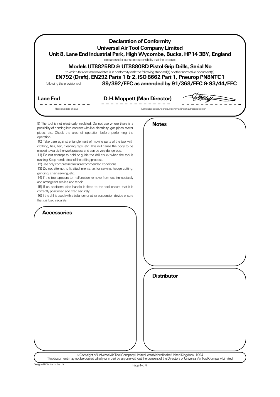 Accessories, Lane end d.h.moppett (man director) | Universal Air Tools UT8880RD User Manual | Page 4 / 4