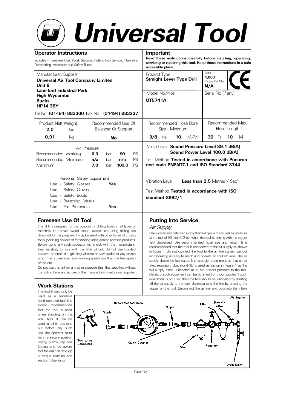 Universal Air Tools UT5741A User Manual | 4 pages