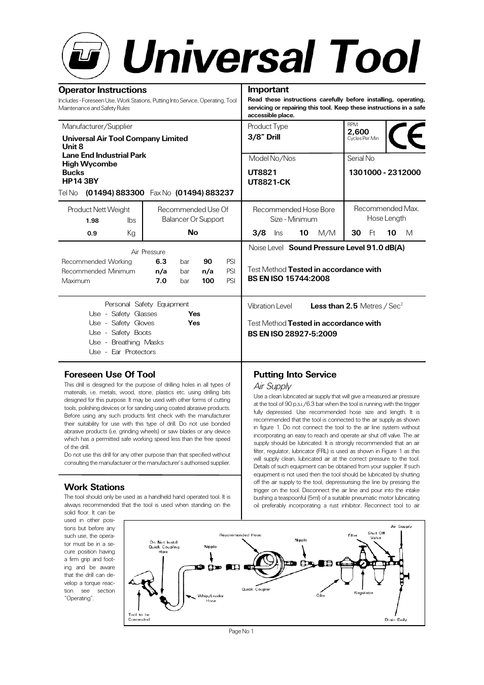 Universal Air Tools UT8821-CK User Manual | 4 pages