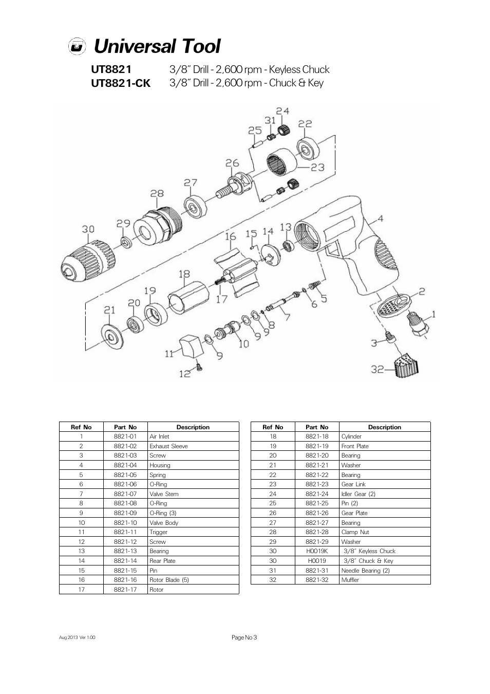 Universal Air Tools UT8821-CK User Manual | Page 3 / 4