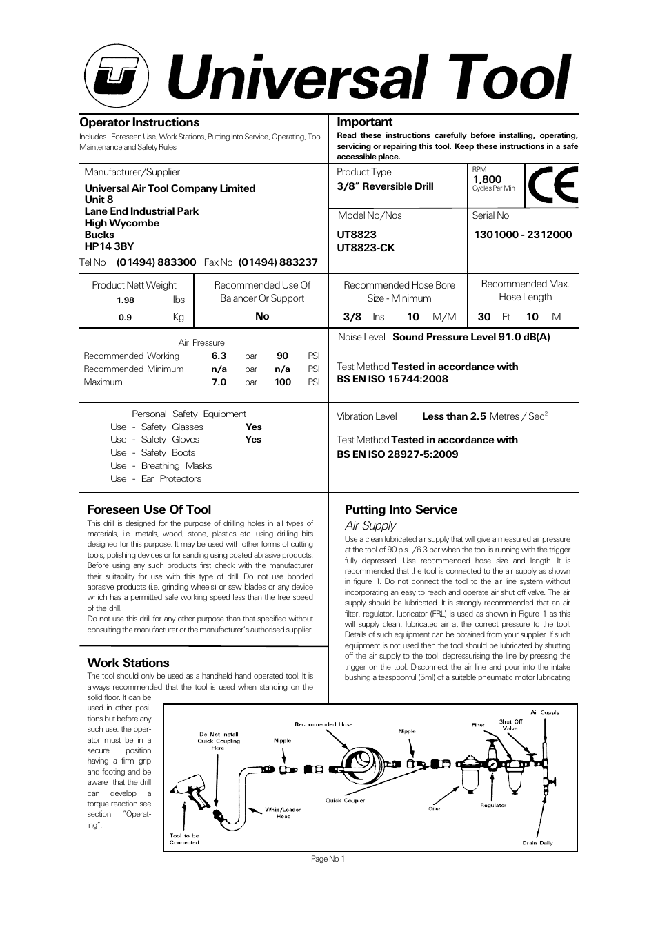 Universal Air Tools UT8823-CK User Manual | 4 pages