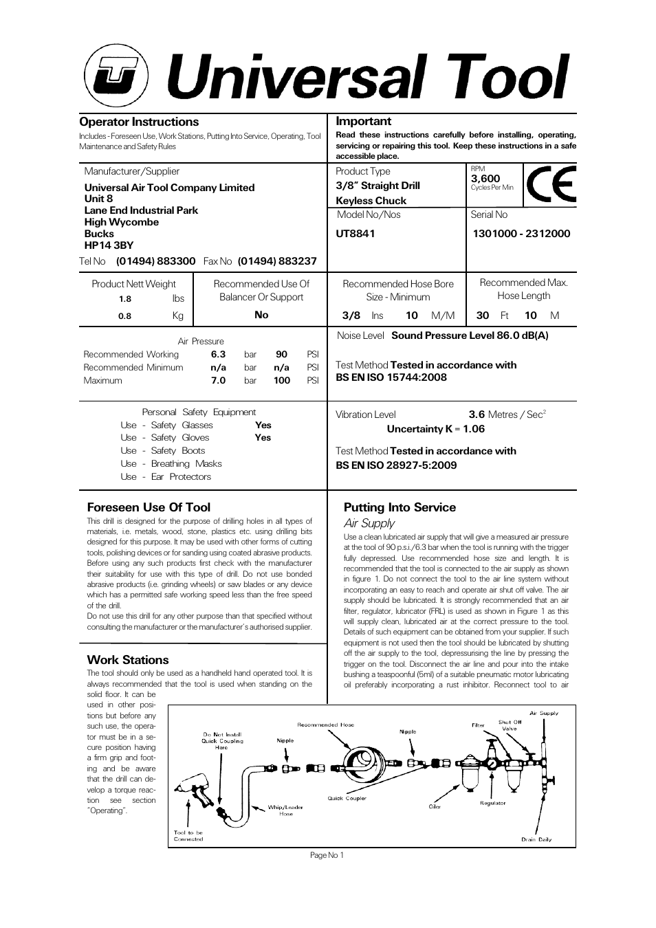 Universal Air Tools UT8841 User Manual | 4 pages