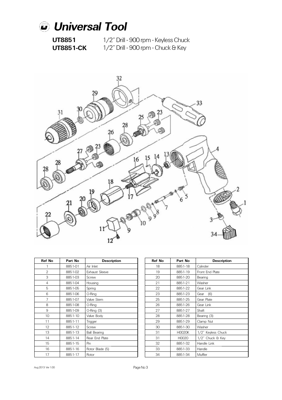 Universal Air Tools UT8851-CK User Manual | Page 3 / 4