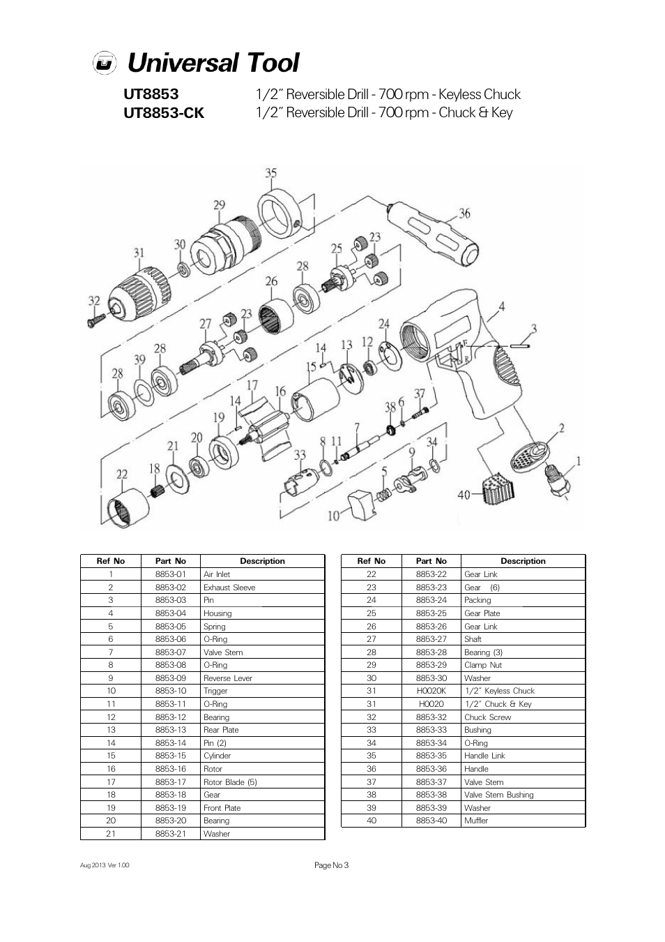 Universal Air Tools UT8853-CK User Manual | Page 3 / 4