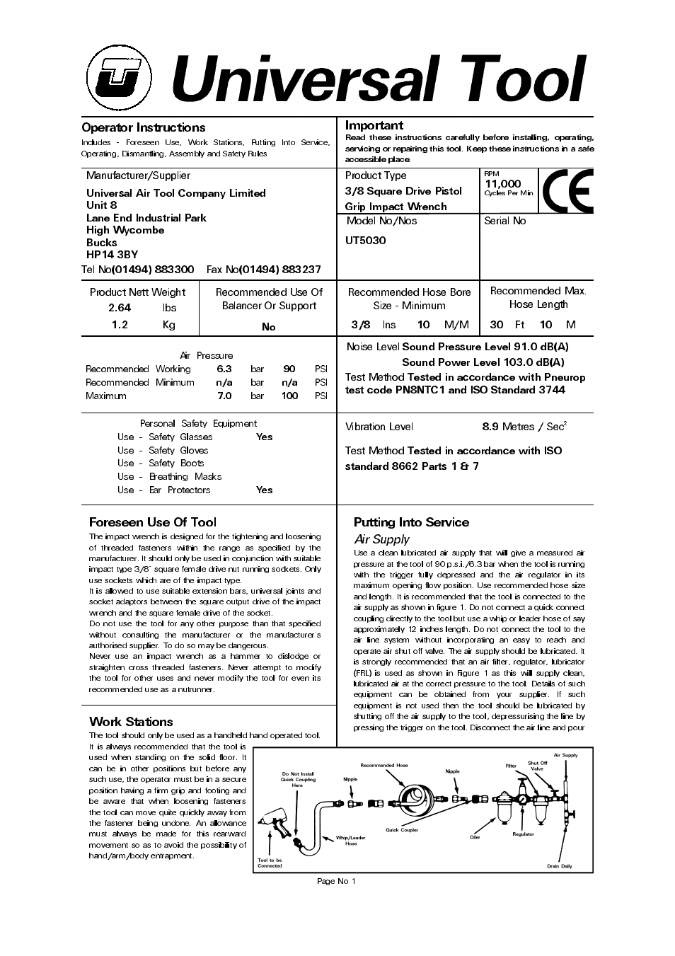 Universal Air Tools UT5030 User Manual | 4 pages