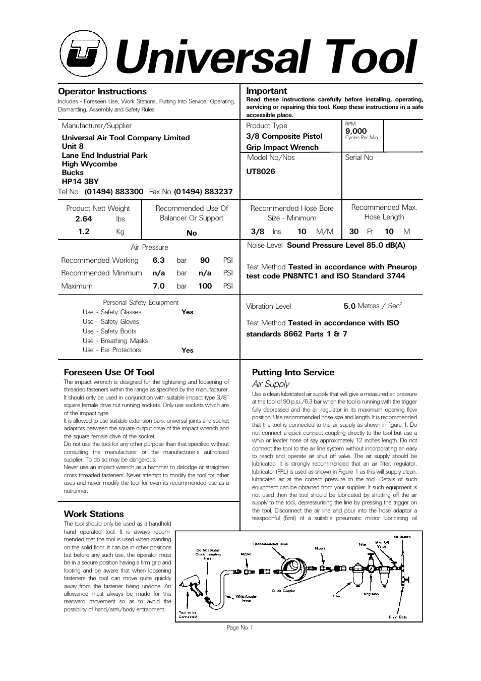 Universal Air Tools UT8026 User Manual | 4 pages