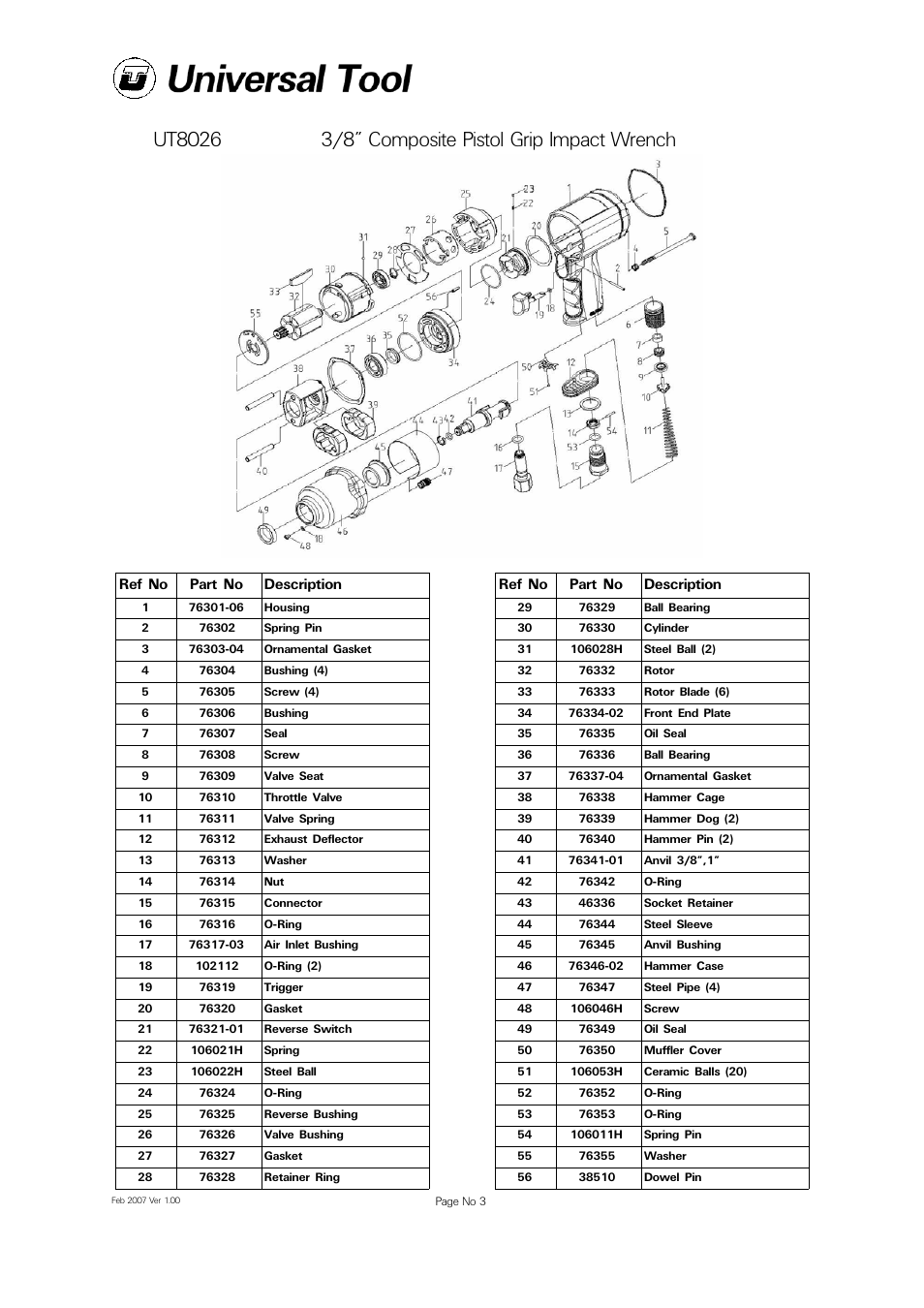 Ref no part no description | Universal Air Tools UT8026 User Manual | Page 3 / 4