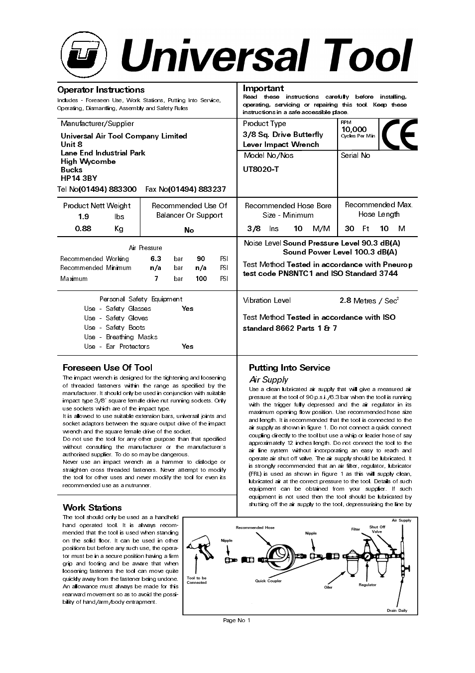 Universal Air Tools UT8020T User Manual | 4 pages