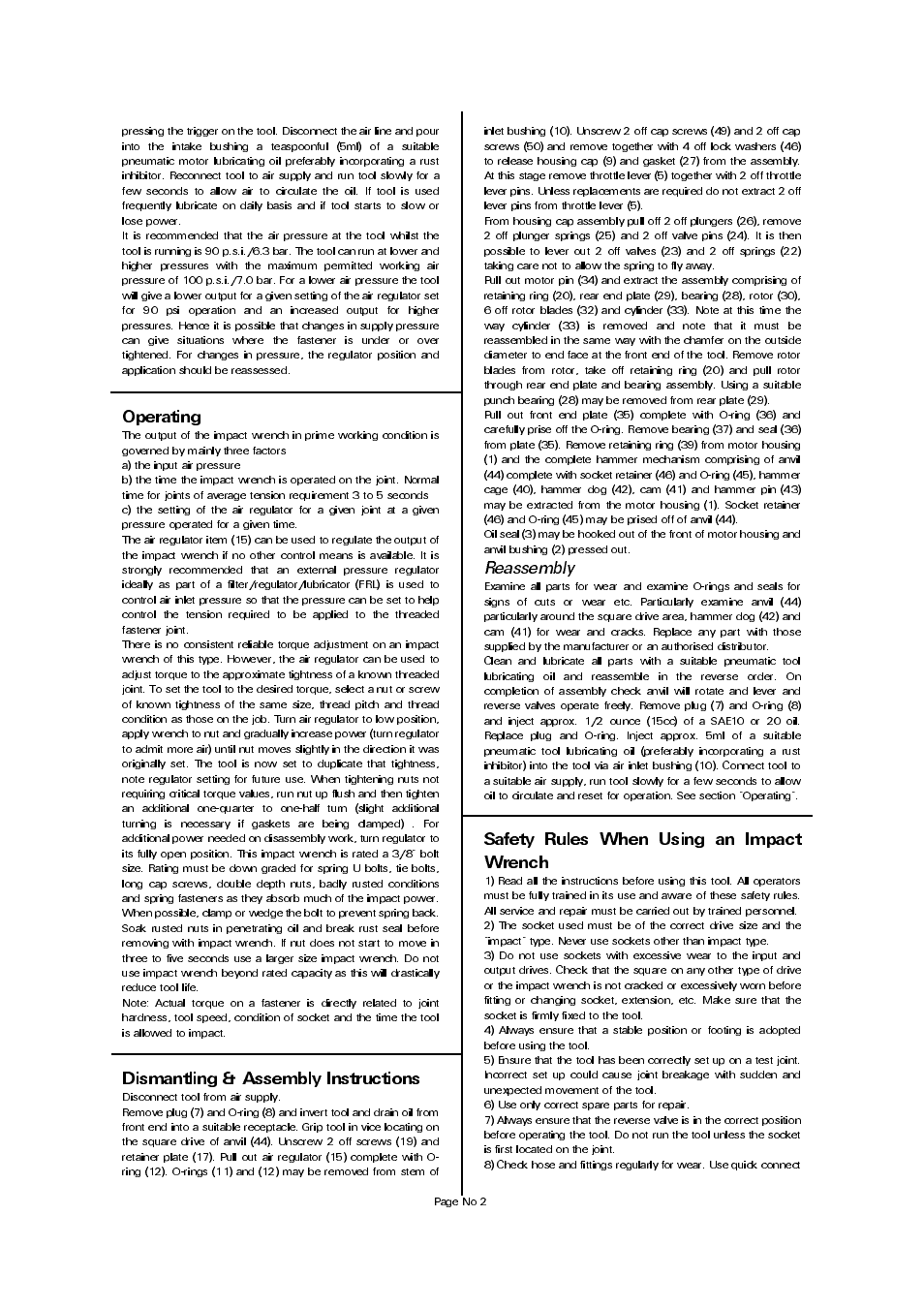 Dismantling & assembly instructions, Safety rules when using an impact wrench, Reassembly | Universal Air Tools UT8020T User Manual | Page 2 / 4