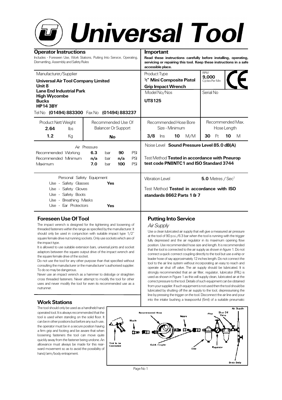 Universal Air Tools UT8125 User Manual | 4 pages