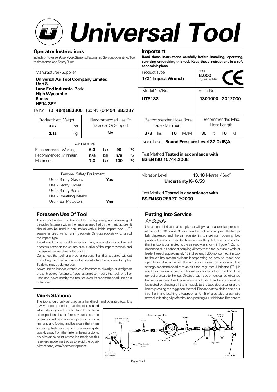 Universal Air Tools UT8138 User Manual | 4 pages