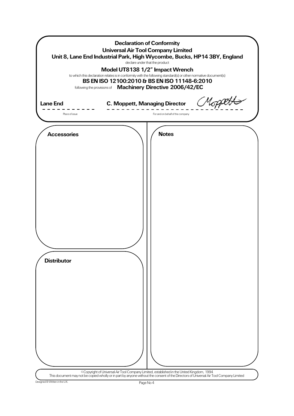 Accessories | Universal Air Tools UT8138 User Manual | Page 4 / 4