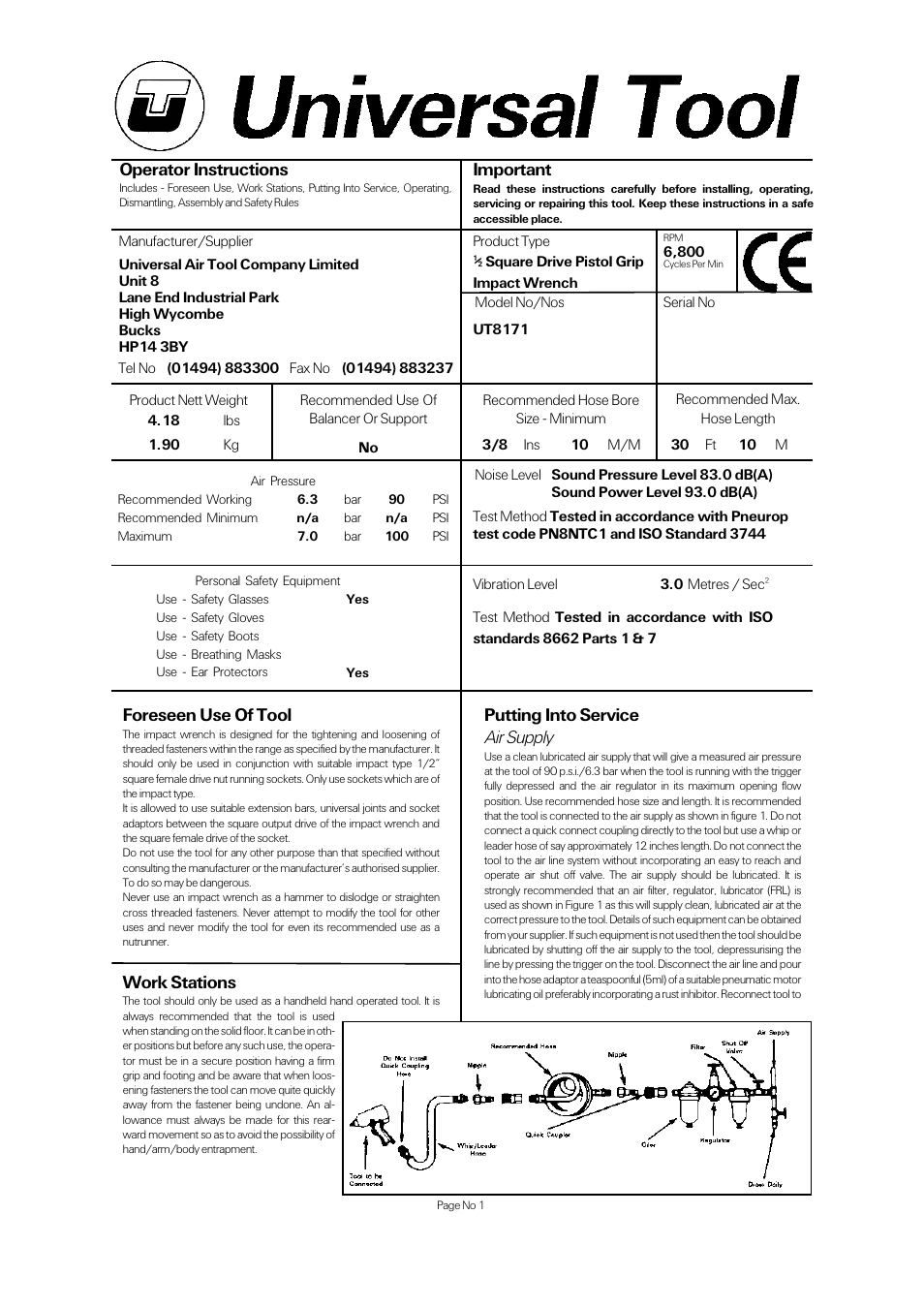 Universal Air Tools UT8171 User Manual | 4 pages