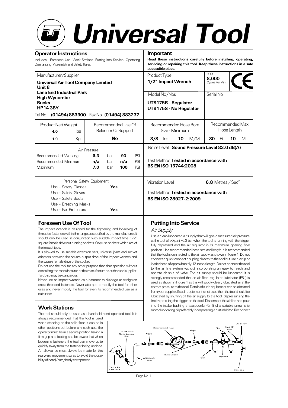 Universal Air Tools UT8175S User Manual | 4 pages