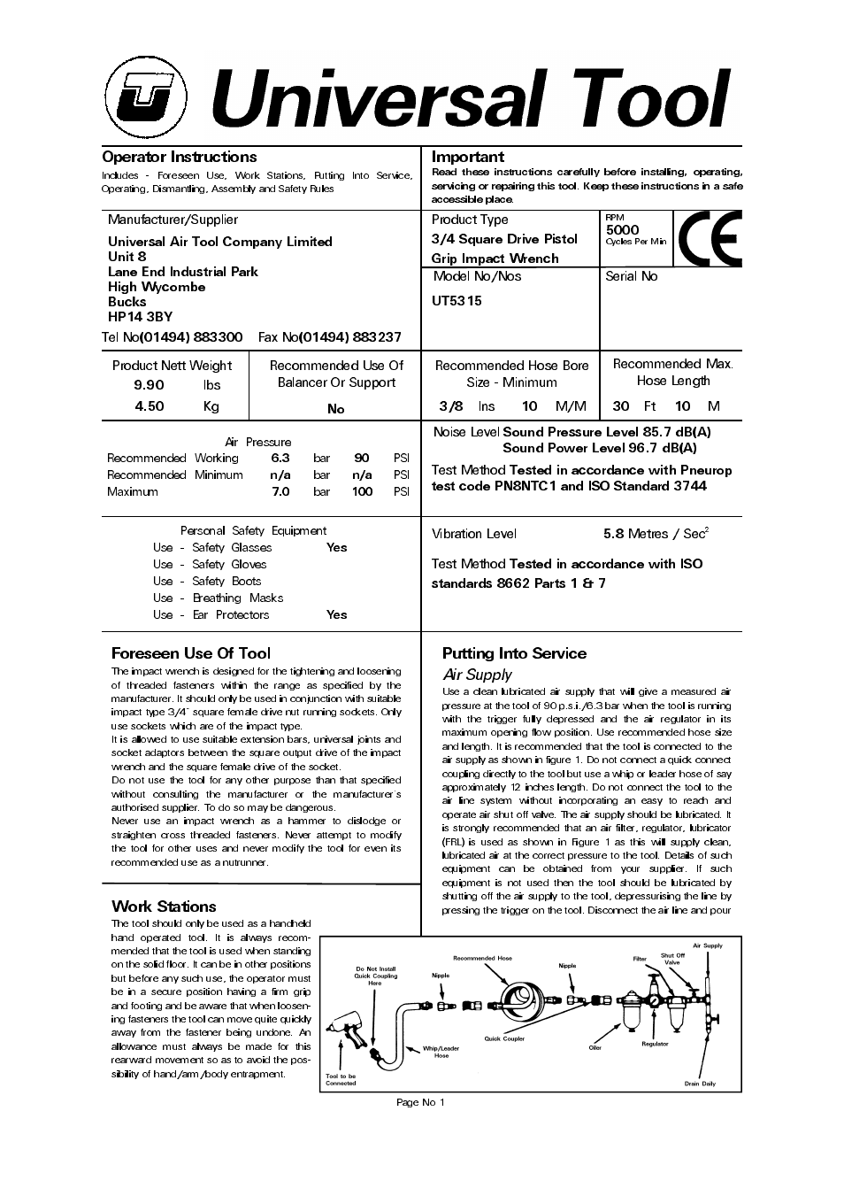 Universal Air Tools UT5315 User Manual | 4 pages